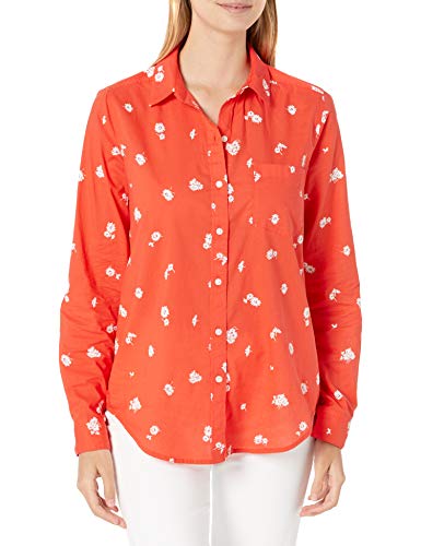 Lucky Brand Women's Long Sleeve Button Up Printed Classic One Pocket Shirt, Red Multi, L
