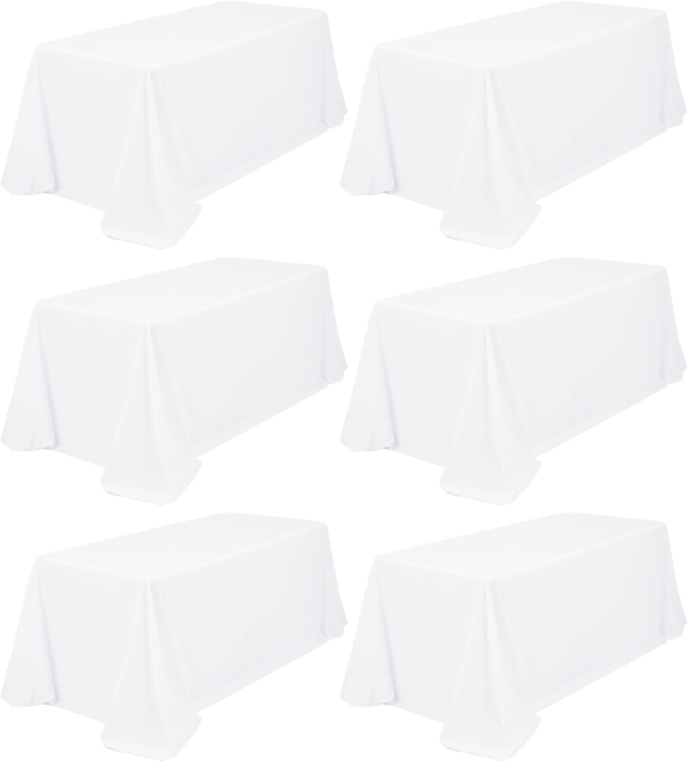 FXKS 6 Pack White Tablecloth 229 x 396 cm Rectangle Table, Table Cloths for 8 Foot Rectangle Tables,Wrinkle Resistant Washable Polyester Christmas Tablecloth for Dining Table Buffet Party Wedding