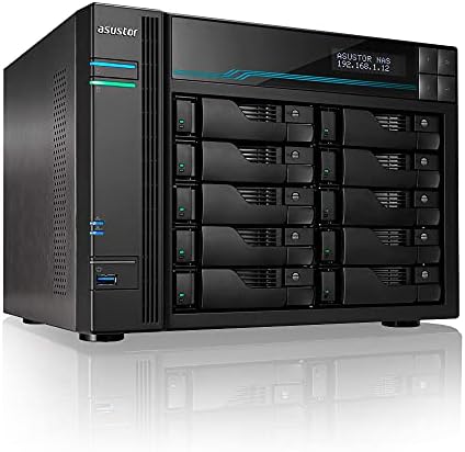 Asustor Lockerstor 10 AS6510T - 10 Bay NAS, 2.1GHz Quad-Core, 2 M.2 NVMe SSD Slot, 10GbE Port, 2.5GbE Port, 8GB RAM DDR4, Enterprise Network Attached Storage (Diskless)