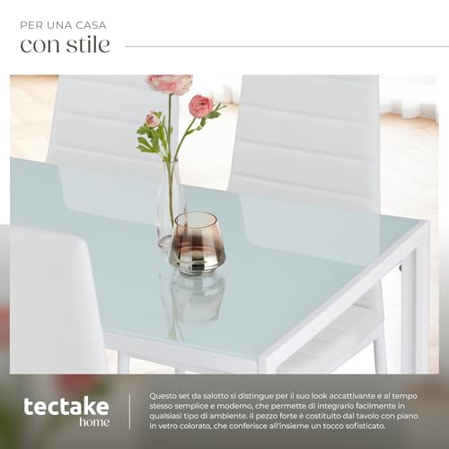 TecTake® Set di Mobili per Sala da Pranzo, 4 Sedie in Similpelle Resistente, Tavolo con Piano in Vetro, Design Moderno, Piedini SalvaPavimento, Ideale per Cucina e Soggiorno - Bianco - 5