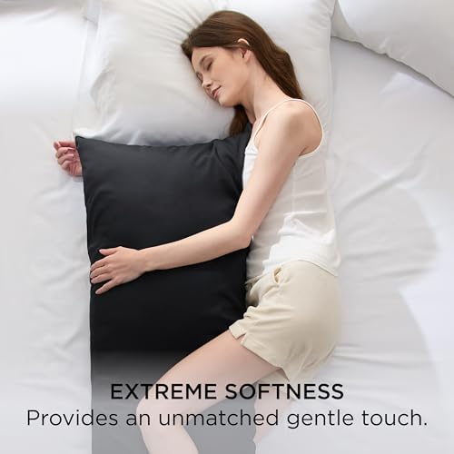 Bedsure Body Pillow Cover, Cooling Body Pillow Pillowcase for Hot Sleepers, Rayon Derived from Bamboo Black Pillowcase, Breathable & Soft Long Pillow Case Cover with Envelope Closure, 20x54 Inches