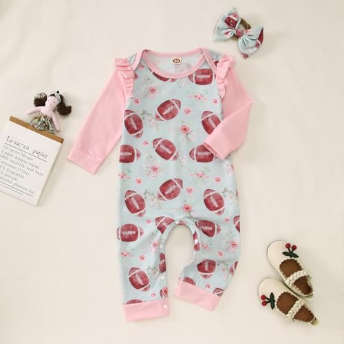 CM C&M WODRO Baby Girl Football Outfit Cute Football Floral Jumpsuit Long Sleeve Romper Onesie Headband Infant Fall Clothes4