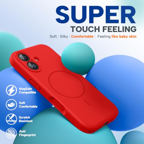 Image of miracase Compatible with iPhone 16 Case, [Soft Anti-Scratch Microfiber Lining], Compatible with MagSafe, Liquid Silicone Case Shockproof Drop Protection Phone Case for 16,Red