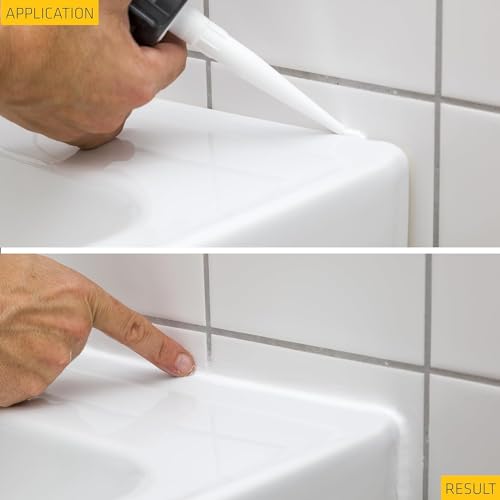 2pcs Sika 117 Silicone Sealant Silicone Gun - Heavy Duty Metal Silicone Gun- Anti-fungal silicone sealant for bathroom and sanitary applications, 280 ml Cartridge (WHITE SILICONE + METAL GUN)