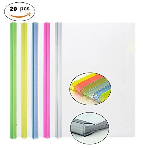 Transparent Plastic File Folder Sliding Bar Report Covers(with Thicker Sliding Bar,90 Sheet Capacity), Transparent Resume Presentation File Folders Organizer Binder for A4 Size Paper, 5 Color 20 Pcs