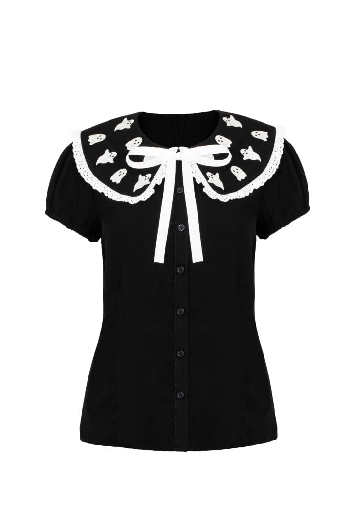 Hell Bunny Women's Black Phantomette Halloween Style Blouse | Size: 2XL