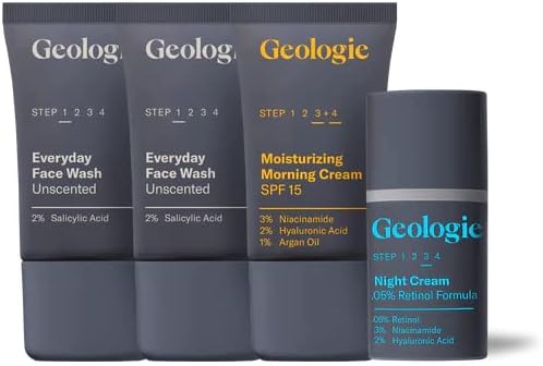 Geologie Complete Sensitive Skincare Routine | 4-Piece Trial Size Set That Helps Treat Mild to Moderate Breakouts with Retinol, Niacinamide, Hyaluronic Acid, and Salicylic Acid | 30 Day Supply