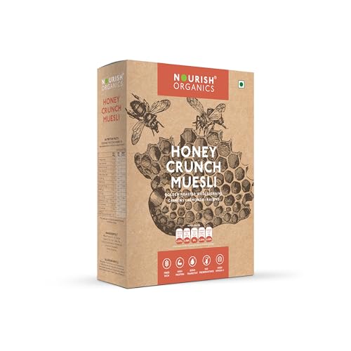 Image of Nourish Organics Honey Crunch Muesli, 300g Pack | Healthy and Nutritious Breakfast Cereals with Whole Nuts | No Refined Sugar | Clean Label