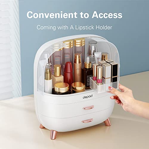 Depad Makeup Organizer Holder, Cosmetic Storage Box Skincare Organizer With 2-Layer Drawers, Waterproof And Dustproof Cosmetic Display Cases For Bedroom Dresser, Bathroom Countertop (White) #TOP6