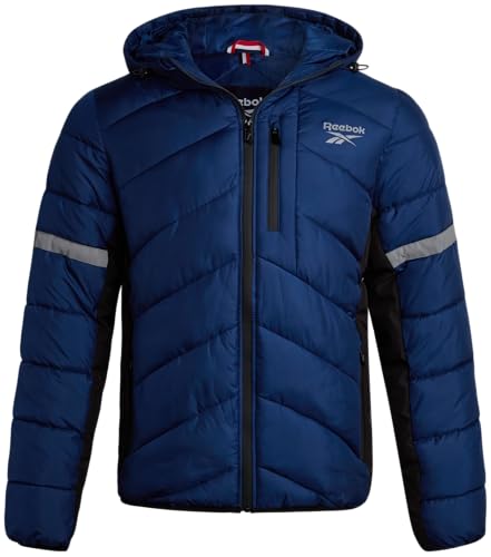 Reebok Mens Winter Jacket - Water Resistant Heavy Puffer Coat with Hood - Quilted Insulated Warm Winter Coat for Men