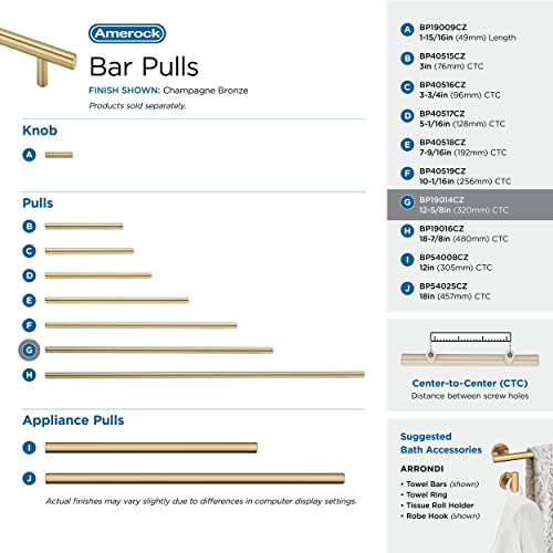 Image of Amerock | Cabinet Pull | Champagne Bronze | 12-5 /8 inch (320 mm) Center to Center | Bar Pulls | 1 Pack | Drawer Pull | Drawer Handle | Cabinet Hardware | 12-5 /8 inch (320mm) Center-to-Center Mounting Distance and 15-3 /4 inch Overall Length, Durable Carbon Steel Cabinet Hardware