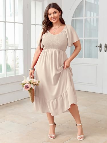 Image of SCOMCHIC Women's Plus Size Summer Dress Casual Short Sleeve Scoop Neck Maxi Dress Smocked Ruffle Boho Flowy Long Dresses