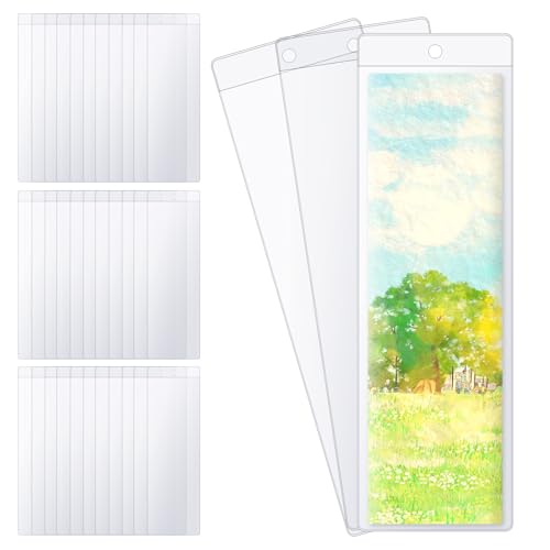 SBYURE 36 PCS Bookmark Sleeves Clear Bookmark Sleeves 7x2.3 inch Blank Bookmark Holder with Hole for Wedding Valentines Party Favor Decoration