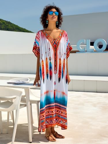 Image of NFVNKJ Women's Plus Size Beach Lounge Kaftan Maxi Dress Swimsuit Coverup for Women