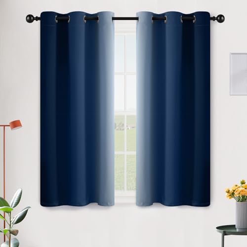 Image of SimpleHome Ombre Blue to Grey White Curtains for Living Room 42Wx45L | Room Darkening Curtains for Bedroom,Gradient Light Blocking Curtain,Thermal Insulated Grommet Window Drapes,2 Panels,45 Inch