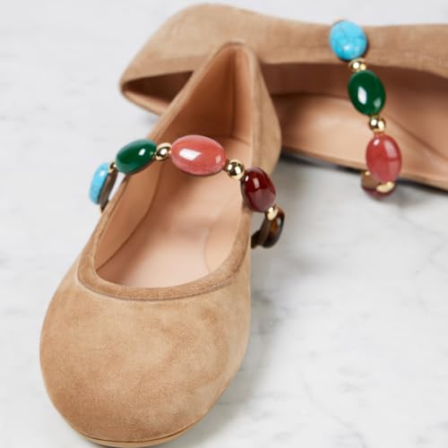 Suede Ballet Flats Round Toe Mary Jane Shoes Elegant Rhinestone Ballerina Shoes Summer Comfort Work Flats2