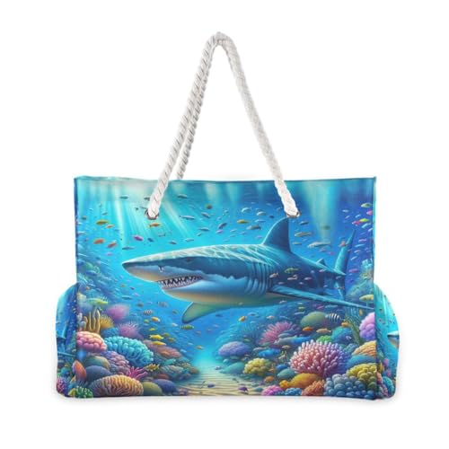 Cute Shark Beach Bag & Travel Tote Bag Large Sandproof Wet Pouch for Gym Travel2