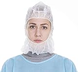 AMZ Polypropylene Hoods. Pack of 100 White Hooded Caps. Elastic Non-Woven Hoods. Universal Size Hair...