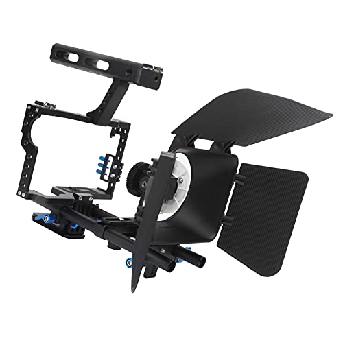 SLR Camera Cage with Follow Focus Adjustable Matte Box Protection Cover,Shoulder Rig Kit with 1/4 in,3/8 in Threaded Hole,for Sony A7S A7 A7R A7RII A7SII