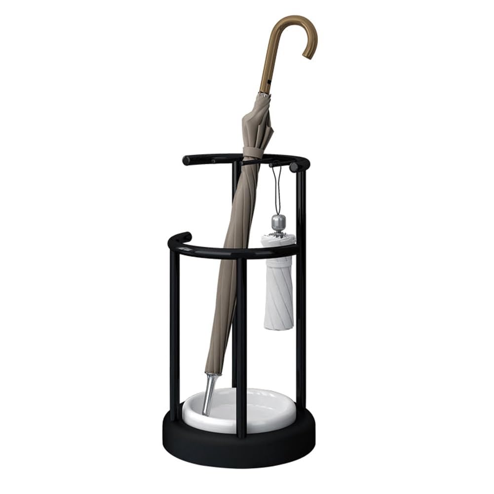 WQPMNYG Modern Circular Umbrella Holder with Removable Drip Tray Entryway Decorative Rack in Black Metal