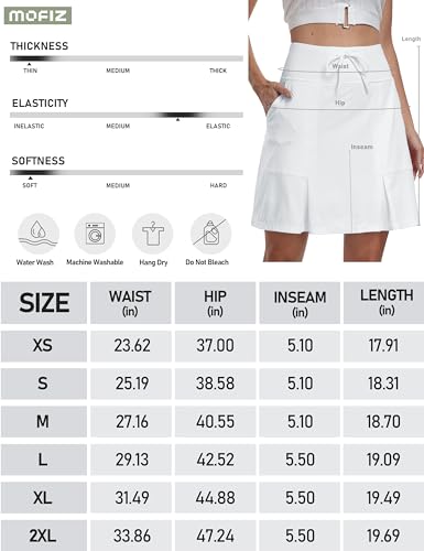 MoFiz Ladies Tennis Skirts with Shorts Athletic Golf Skort High Waisted Mini Pleated Skirt Running Workout Active Sports Skirts Pockets White US Size M - Image 7