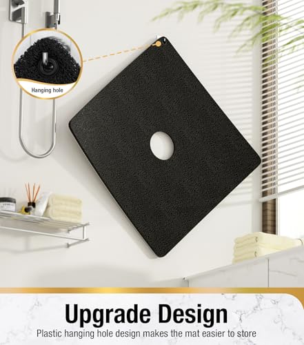 Image of HITSLAM Square Loofah Shower Mat, 24x24 Inch Non Slip Bath Mat, Black