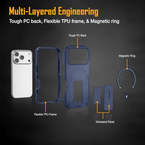 Image of ZAP CASE Matte Kickstand Case for iPhone 17 Pro | Magsafe Compatible | Premium Polycarbonate Back + Flexible TPU Bumper | Foldable Stand | Military-Grade Drop Protection | Anti-Fingerprint | Blue