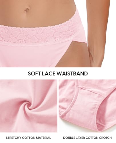 Image of RHYFF Womens Underwear Cotton Bikini Panties High Cut Lace Panty Stretch Hipster Underpants Ladies Briefs S-XXL