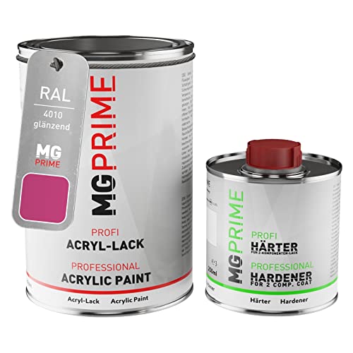 MG PRIME RAL 4010 Telemagenta/Tele Magenta brillant peinture acrylique 1,5 Litres / 1500 ml durcisseur inclus