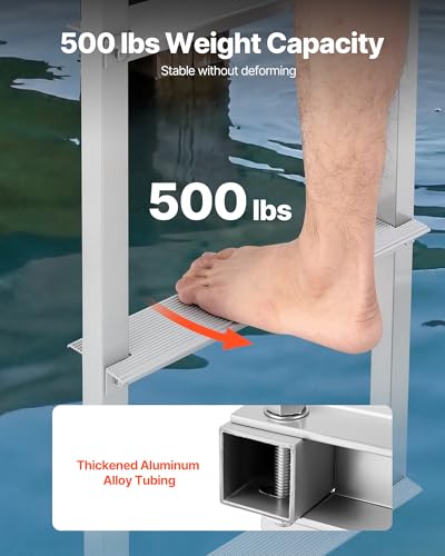 Image of VEVOR Removable Dock Ladder 5 Steps, 500lbs Heavy-Duty, Thickened 6063 Aluminum Alloy with Textured Nonslip Step, Weather-Ready & Quick Detach for Dock, Boat, Pool, Fishing