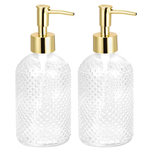 uxcell Juego de dispensadores de jabón – Dispensador de jabón de manos de vidrio de 17 onzas con bombas para cocina y baño, 2 piezas transparentes