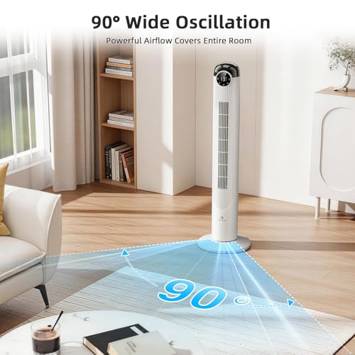 Image of Antarctic Star T42 Tower Fan-42 Inch, Bladeless Oscillating Fan with Remote, 6 Speeds & 4 Modes, LED Display, 9H Timer, Quiet Floor Standing Fan for Bedroom Living Room Office, White