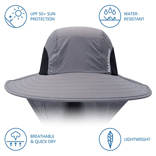 Image of BASSDASH UPF 50+ Unisex Water Resistant Wide Brim Sun Hat with Large Neck Flap Ponytail Fishing Hat for Men Women