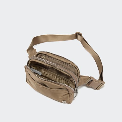 Image of Pander Everywhere Belt Bag for Women, 5 Zipper Pockets Nylon Crossbody Fanny Pack Purse (Gray Brown)