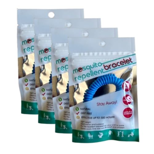 TIENDIFY – Pack 4 o 12 Pulseras Citronela Niños y Niñas, Repelente de Mosquitos Natural, Hasta 7 Días de Protección, Ajustables, 4 Colores, Uso Infantil Exterior e Interior (PACK DE 4, AZUL)