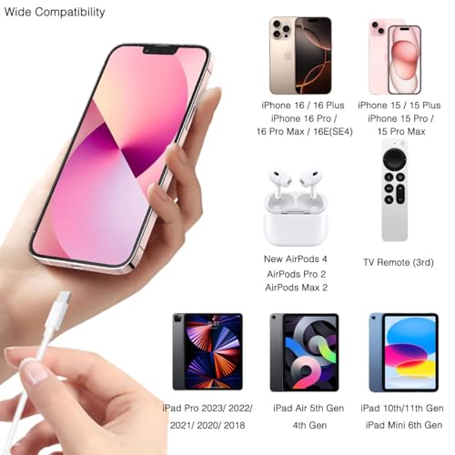 50cm Cavo iPhone 16/15 Corto, Carplay Auto USB C Cavo Ricarica per iPhone 16, 16/15 Pro Max, 16/15 Plus, AirPods (2nd Gen)/ AirPods 4/ AirPods Max 2, USB A to USB C Cavo per iPad Pro, Pixel 9 8a