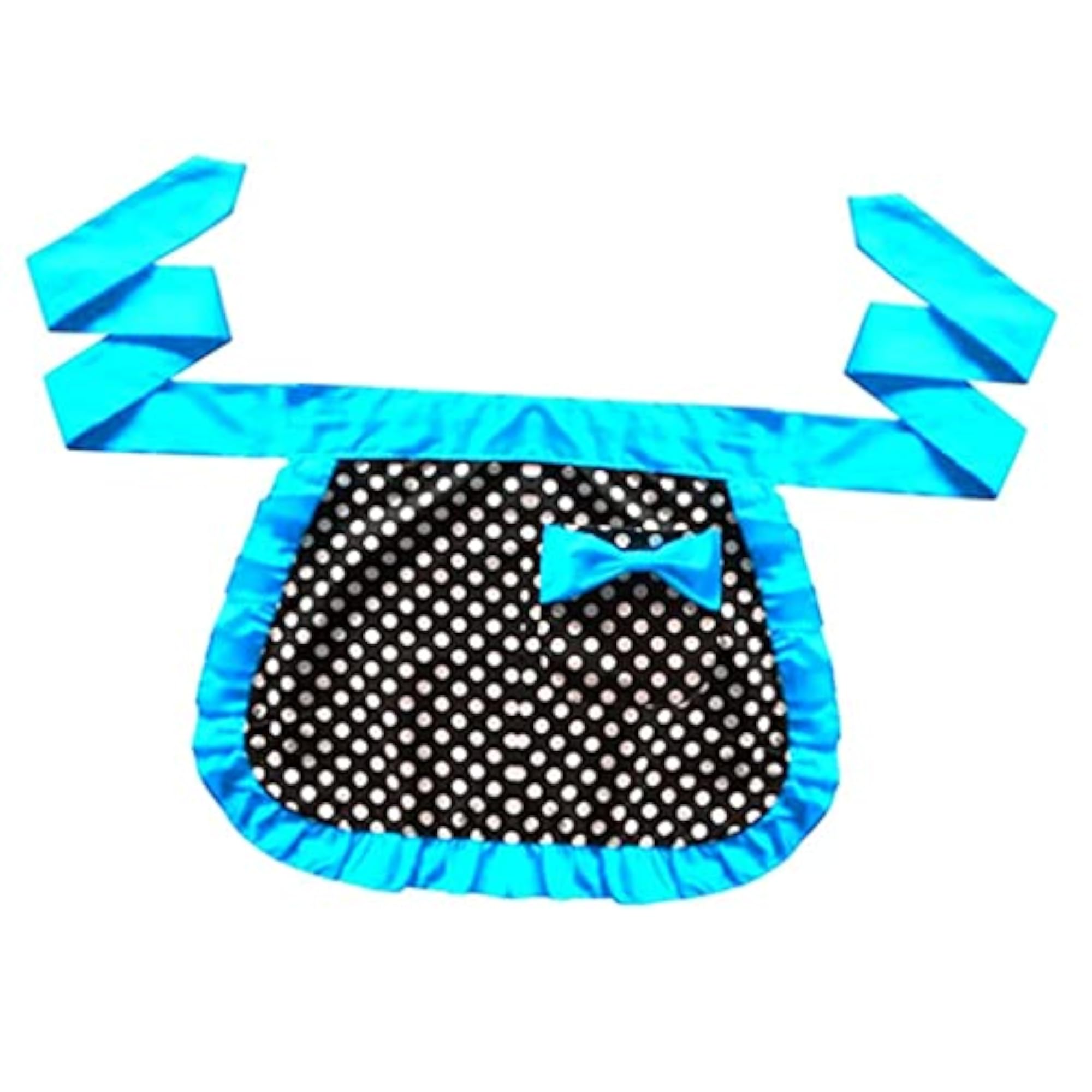 Short Cotton Waist Serving Apron with Bowknot, Blue
