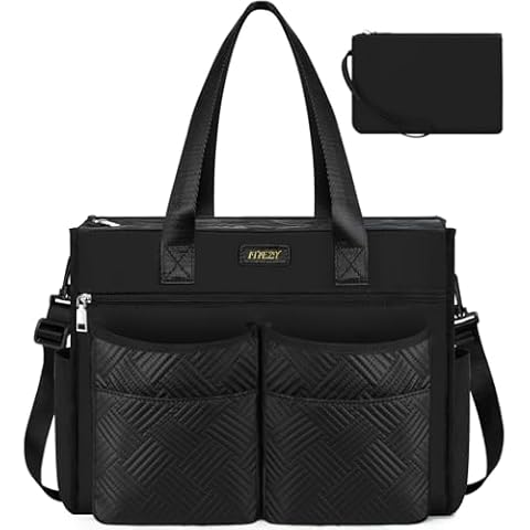 ITIEZY Utility Tote Bag for Women with 18 Pockets - Large Teacher Tote Bag with Zipper Compartment 2 Pcs Everything Bag Nurse Bags for Work, Travel Cover