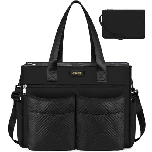 ITIEZY Utility Tote Bag for Women with 18 Pockets - Large Teacher Tote Bag with Zipper Compartment 2 Pcs Everything Bag Nurse Bags for Work, Travel