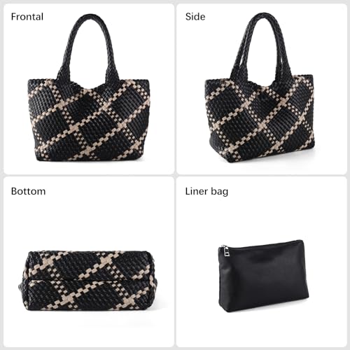 Image of Woven Tote Bag Womens Purse Vegan Leather Shoulder Handbags Fashion Summer Beach Tote Bags Large Travel Totes