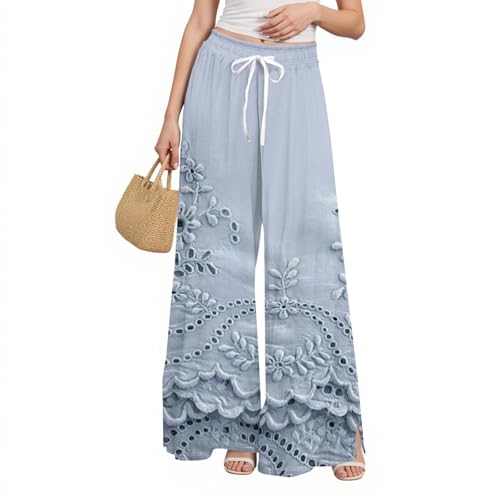 Summer Pants for Women 2025 Retro Print Elastic High Waist Drawstring Pockets Palazzo Trousers Flowy Beach Wide Leg Pants