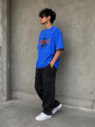 Image of boffi ... 100% Cotton Oversized T-Shirt Unisex Drop Shoulder Dye Washed Street Look Black Pack of 1