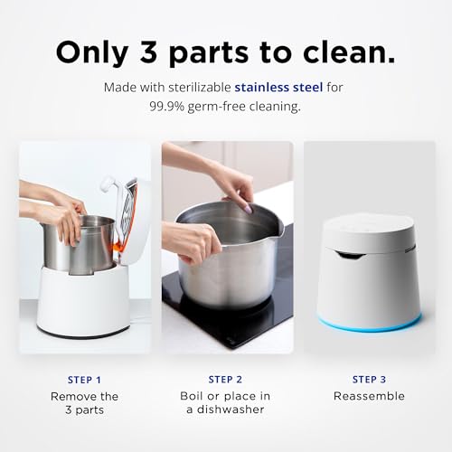 Image of Carepod One Plus Stainless Steel Humidifier for Large Room with Mood Light, Quiet & Safe for Baby, Only 3 Washable Parts, Easy to Clean Ultrasonic Cool Mist Humidifiers for Bedroom for 30Hrs (1Gal /4L)