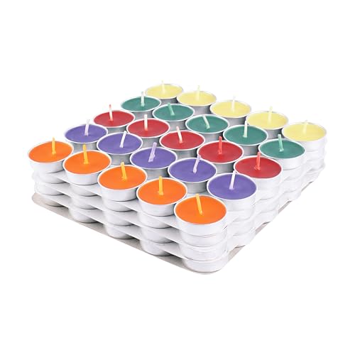 Image of D'Velas Coloured Unscented Wax Tealight Candles - Pack of 100 | 2 Hours Burning Time | Paraffin Wax, Unscented, Smokeless, Dripless, for Home Decor, Offices & Other Occasion