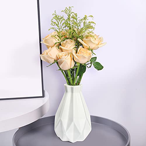 White Plastic Vase For Flowers Unbreakable ,Ceramic Look Decor Vase Geometric Style Accent Vases For Home Decor, Living Room, Table, Home, Office Decor #TOP4
