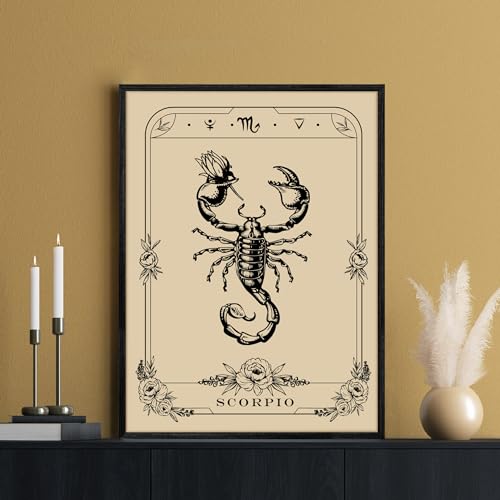 SERIMINO Witchy Framed Wall Art, Scorpio Tarot Canvas Prints Paintings, Horoscope Dark Academia Home Decor Aesthetic, 16x24inch Gothic Wall Decor for Room