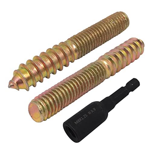 10Pcs Hanger Bolts Double Headed Bolts Kit,with (M8x1.25mm) Hanger Bolt Driver, Hanger Bolts for Wood Furniture(M8x55mm)