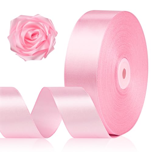 1-1/2 Inch 100 Yards Pink Satin Ribbon Solid Fabric Ribbon Roll for Flower Bouquet Gift Wrapping Roses Making Handmade Crafts