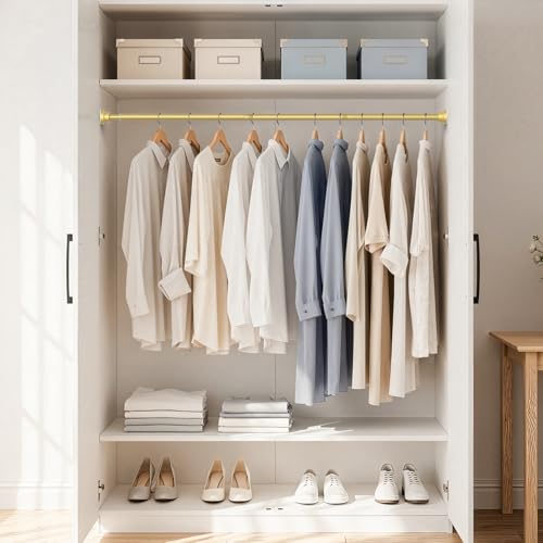 Image of Tension Curtain Rod for Windows 28-48 Inch Curtain Rods No Drilling Gold Tension Rod Small Shower Rod Adjustable Curtain Rods for Closet, Doorway