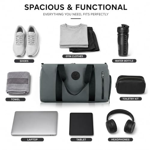 Image of Storite Travel Duffel Bag with Shoe Compartment-Grey, 44x27x21 Cm